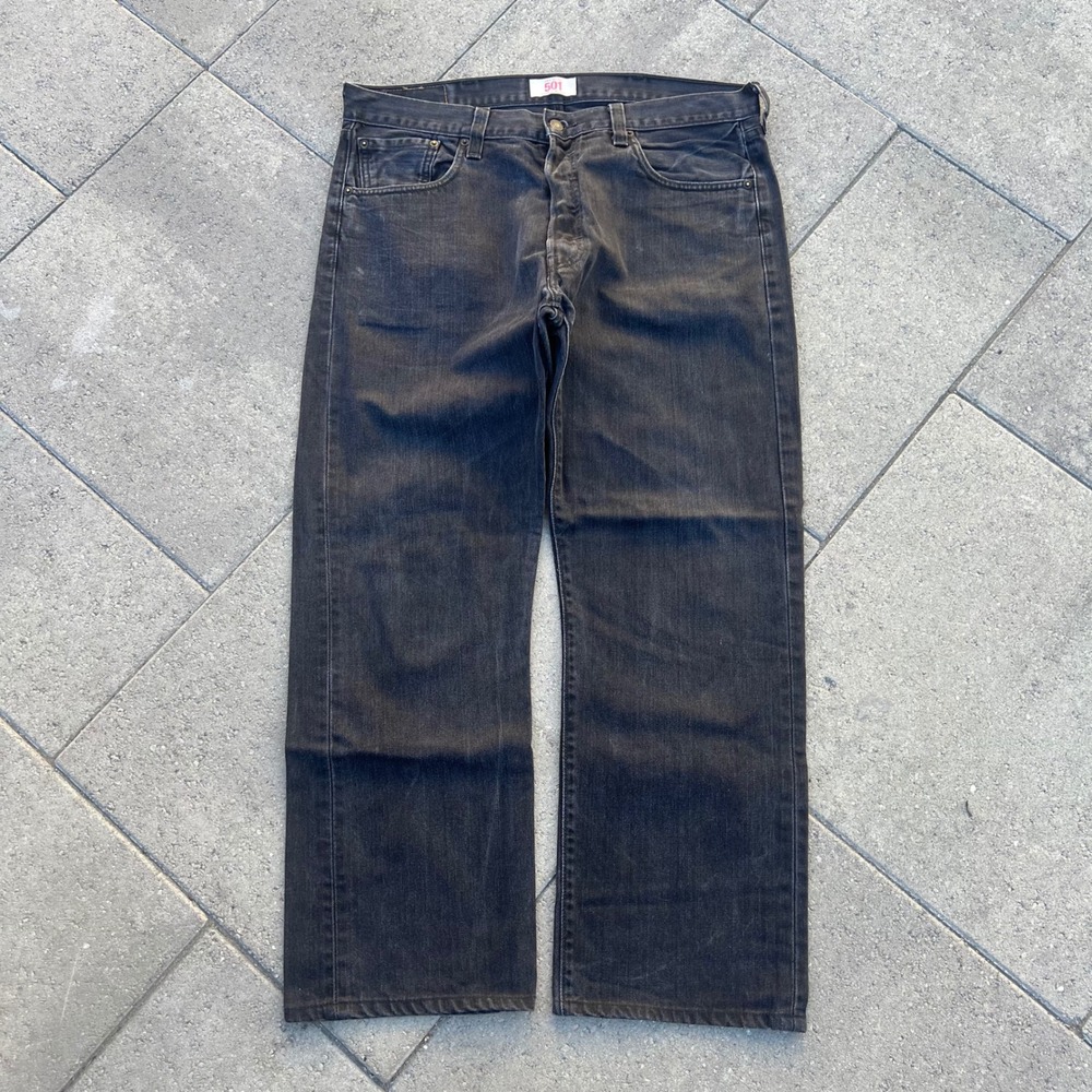 Levis 501 Original Straight Leg Button Fly Faded Black Denim Jeans Mens 38x32